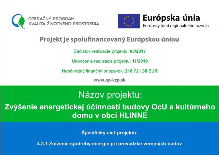 Fotka - Zvýšenie energetickej účinnosti budovy OcÚ a kultúrneho domu v obci Hlinné