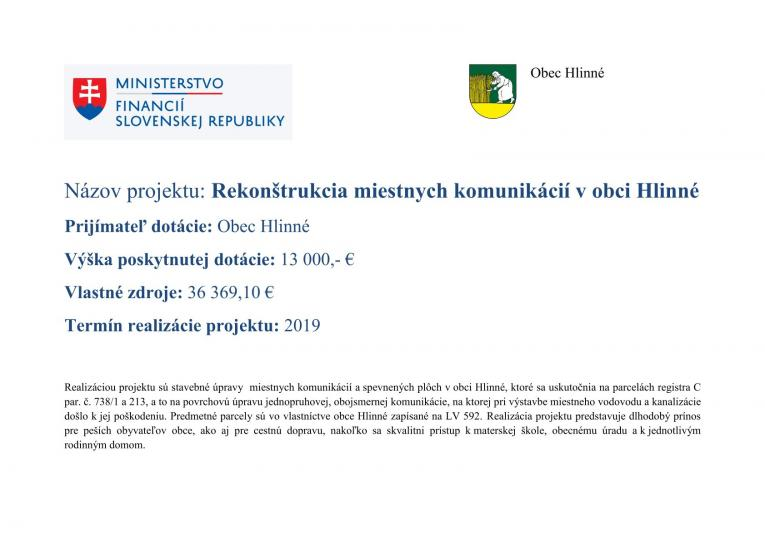 Fotka - Rekonštrukcia miestnych komunikácií v obci Hlinné