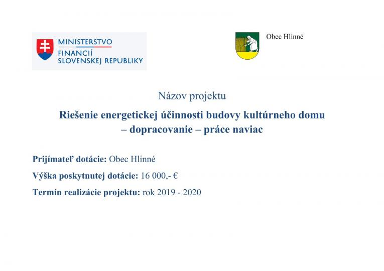 Fotka - Riešenie energetickej účinnosti budovy kultúrneho domu – dopracovanie – práce naviac