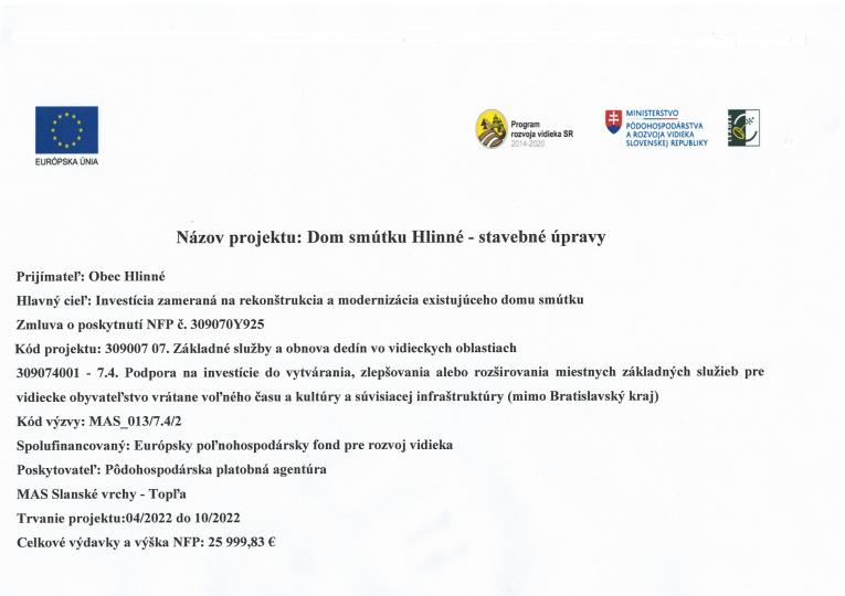 Fotka - Dom smútku Hlinné – stavebné úpravy