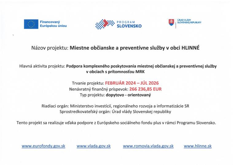 Fotka - Miestne občianske a preventívne služby v obci Hlinné